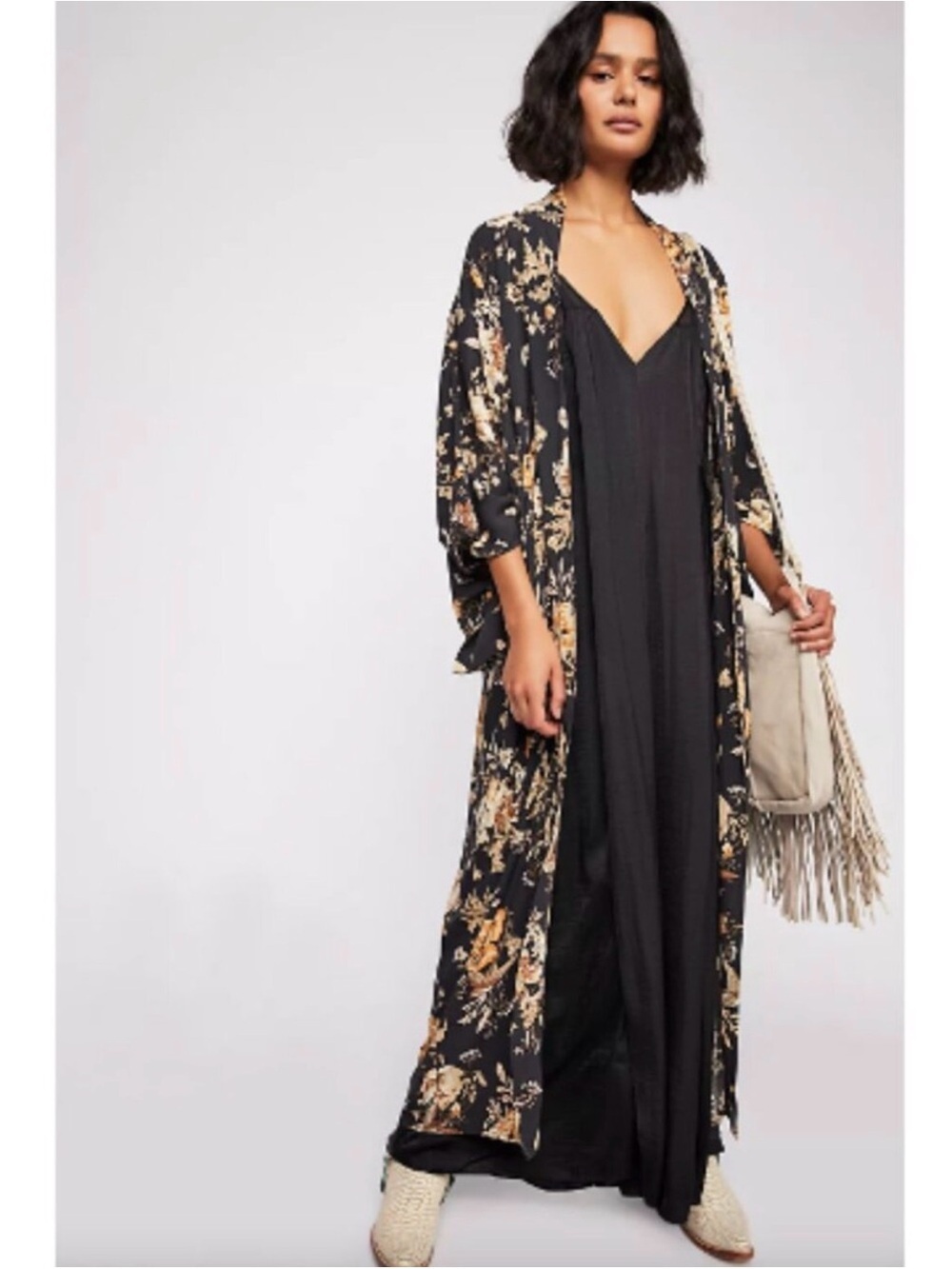 Spell & The Gypsy x Free People Sweet Jane Maxi Kimono Duster Black Floral OS